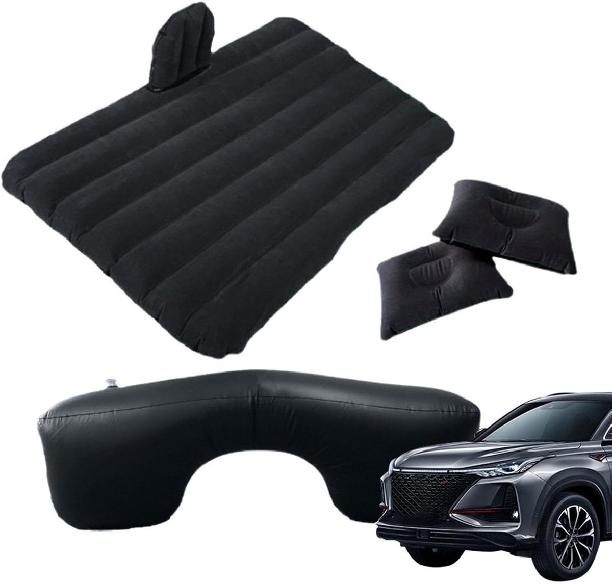 Thijox - Luchtmatras voor in de auto, verdikt dubbelzijdig SUV-matras met 2 kussens, opvouwbaar campingbed, draagbaar voor kofferbak en achterbank