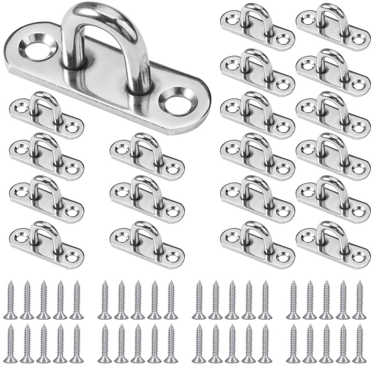 Dailygoods - 20 Stuks M5 Roestvrij Stalen Oogplaat Haken, 304 Roestvrijstalen Oogplaat Met Schroef, Zware Kwaliteit U-Vorm Plafondhaken, Roestvrij Stalen Plaat Oog Haken voor Schommel, Hangmat, Yoga Touw