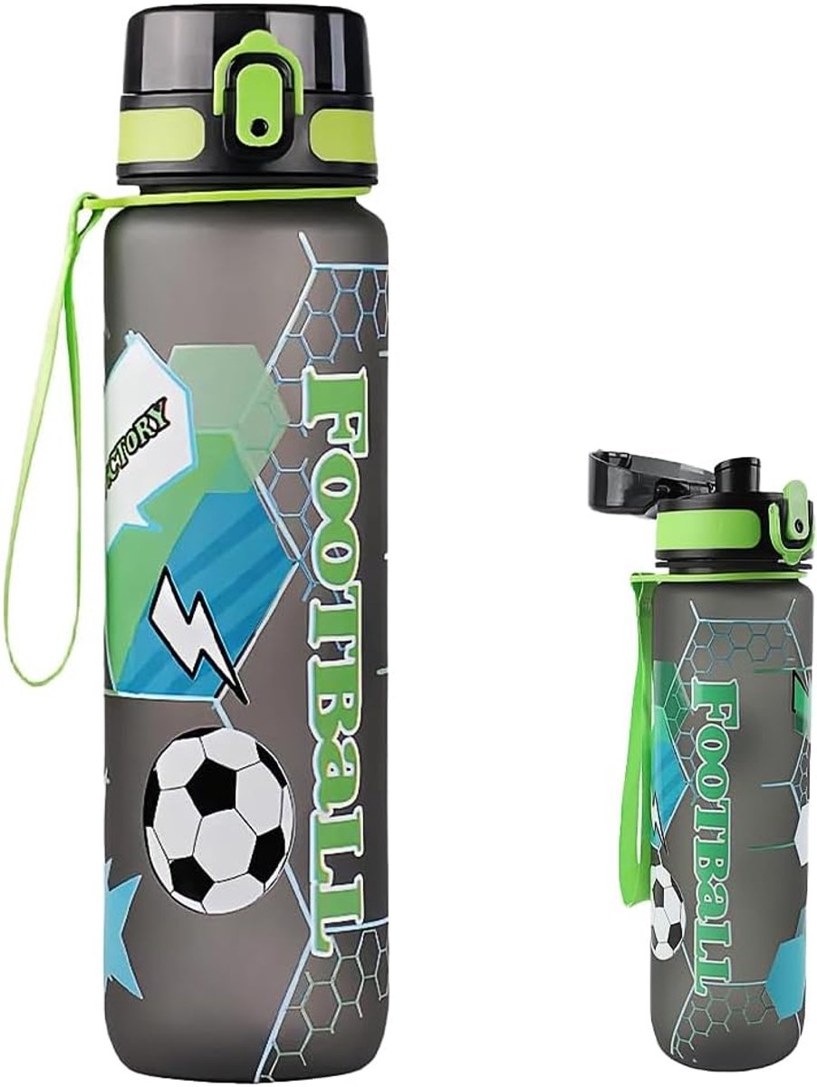 Thijox - Drinkfles voor Kinderen 750 ml - Lekvrij, BPA-vrij, One-Touch Opening, Voetbalpatroon, Perfect voor School en Outdoorsport