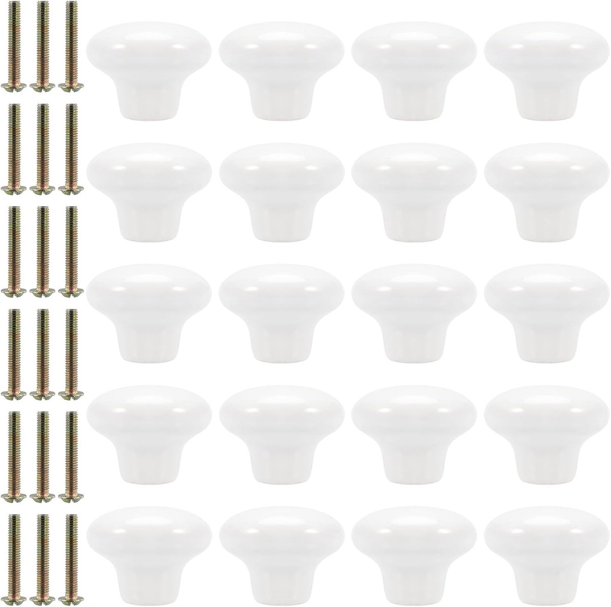 Set van 20 Witte Keramische Ronde Deurgrepen, Vintage Kastknoppen voor Keuken en Meubels, 32mm, Perfect voor Renovatie en Decoratie