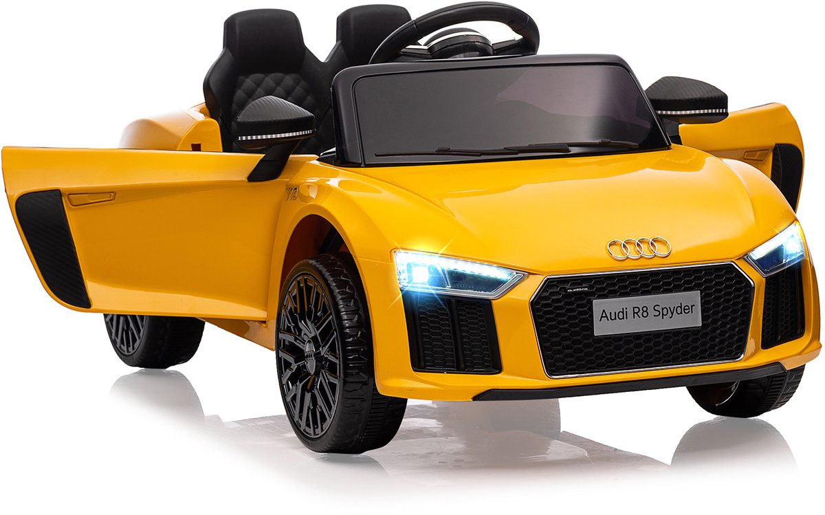 Elektrische Kinderauto Audi R8 - 6V Ride-On Auto met 2 Motoren - Elektrisch Auto voor Kinderen met Muziek & LED Verlichting - Afstandsbediening - Geel
