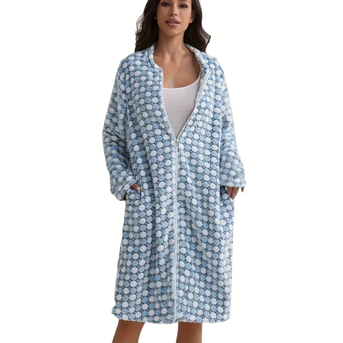 Currero Badjas Dames - Fleece - Katoen - Badstof - Sauna - Hamam - Wafel - Bathrobe - Duster - Ochtendjas - Spa - Kimono - Poederblauw 1XL