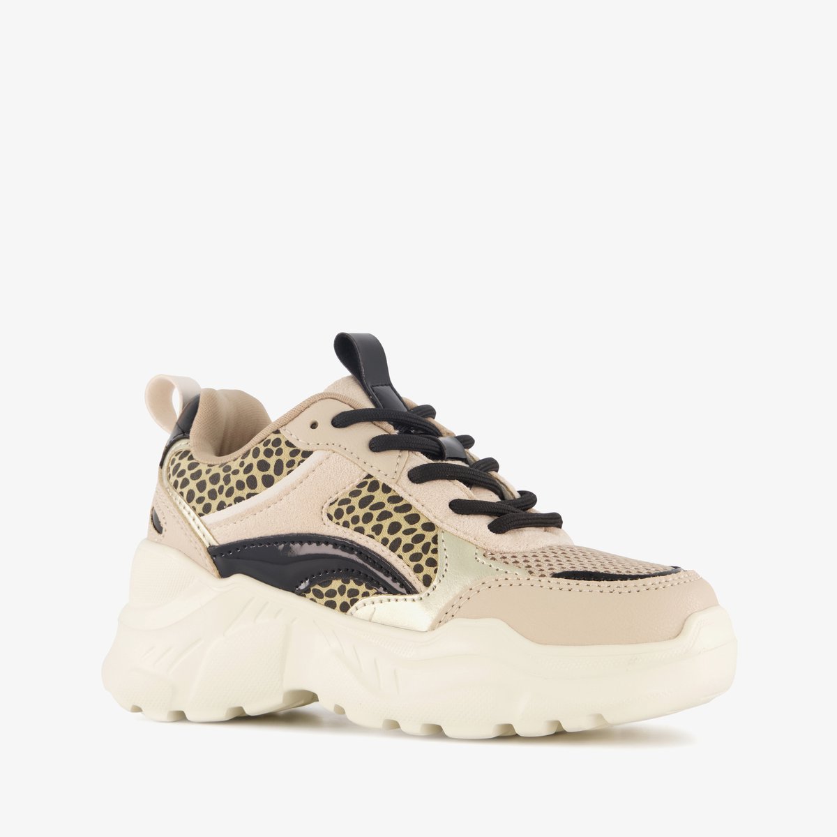 Blue Box meisjes dad sneakers met panterprint beige - Maat 29 - Uitneembare zool