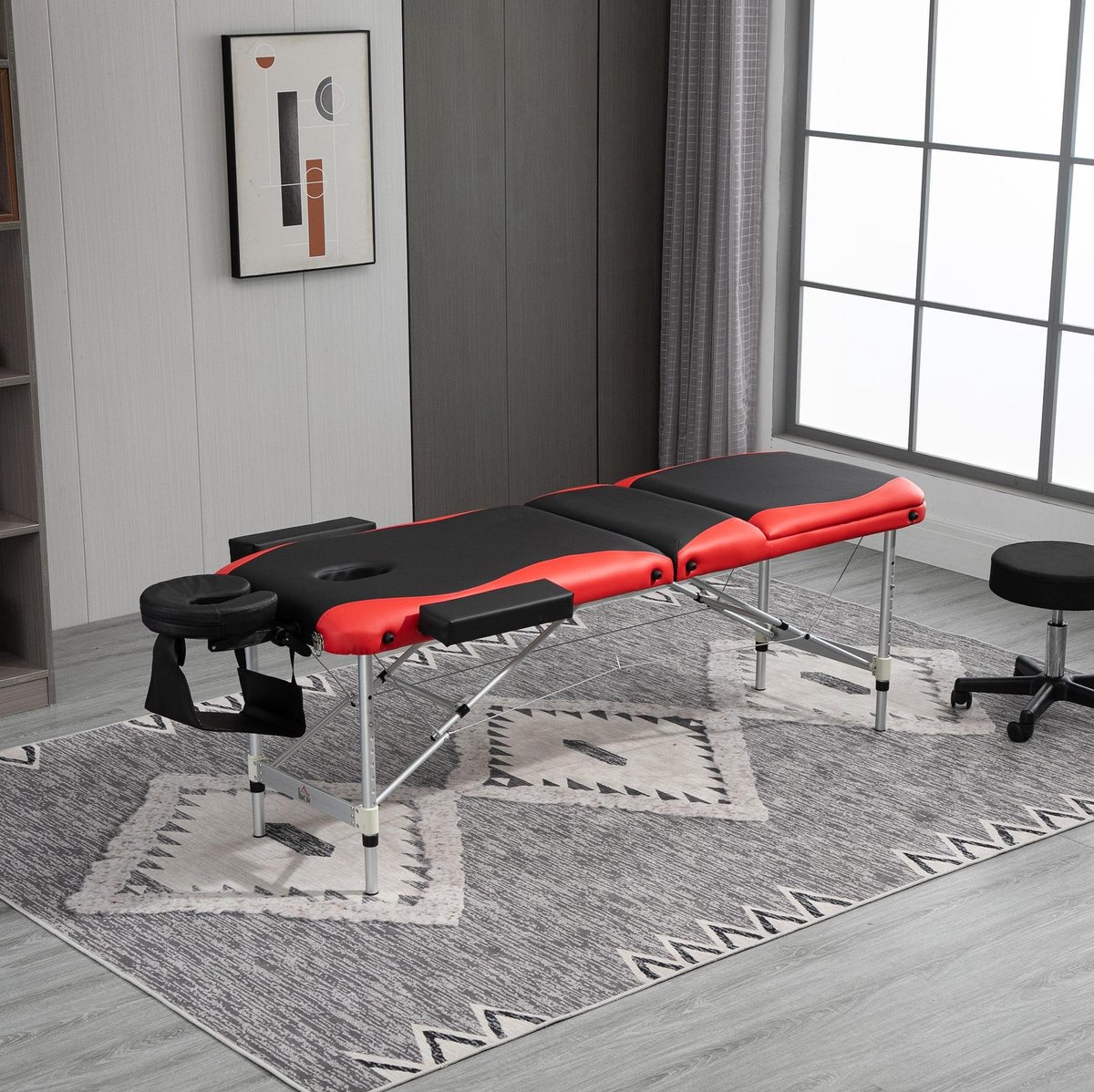MEUNIQ klapbare massagetafel 215 x 60 x 61-84 cm hoogteverstelbaar met hoofdsteun armleuningen en handsteun aluminium zwart voor massage thuis