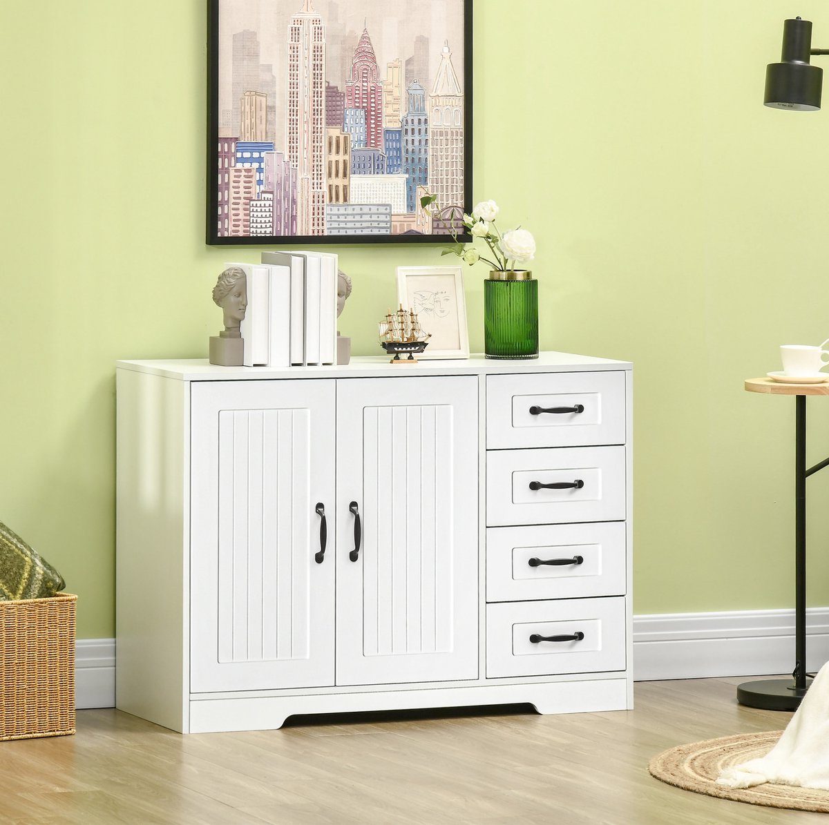 MEUNIQ Dressoir 105 x 40 x 76 cm met 4 lades, 2 deuren, verstelbare plank en kantelbeveili