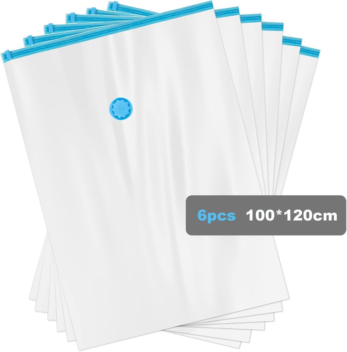 Vacuum Compressiezakken 6 stuks voor Ruimtebesparing - Ideaal voor Kleding, Dekens en Duvets - 100x120cm