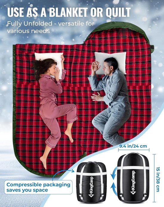 Thijox - XL Slaapzak 3-4 Seizoenen Katoen Flanel 220 x 100 cm Extra Groot voor Volwassenen Extreem Comfortabel -8 °C Kamperen Wandelen Buiten Binnen van Thijox — afbeelding 4