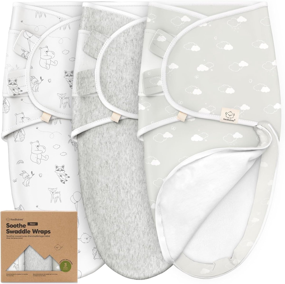 Thijox - Baby inbakeren slaapzakken met rits 3-pack voor pasgeborenen 3-6 maanden - Ergonomische inbakerdoeken met Easy luier wissel, comfortabel en v