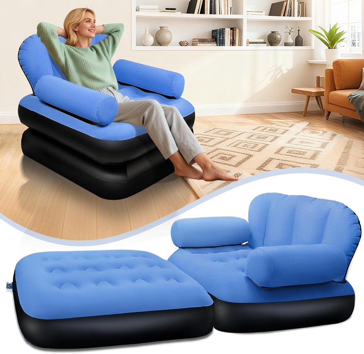 Thijox - Opblaasbare Sofa met Hoofdsteun - Comfortabele Opblaasbare Stoel - Gewatteerd oppervlak - Ideaal voor Woonkamer, Camping, Tuin - Volwassenen