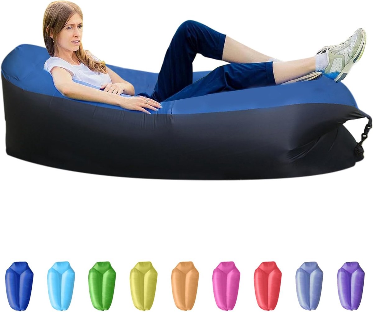 Thijox - Luzy Lounger Opblaasbare Bank - Waterdicht, Draagbaar, Donkerblauw - Perfect voor Camping, Strand, Park - Maximaal 150 kg