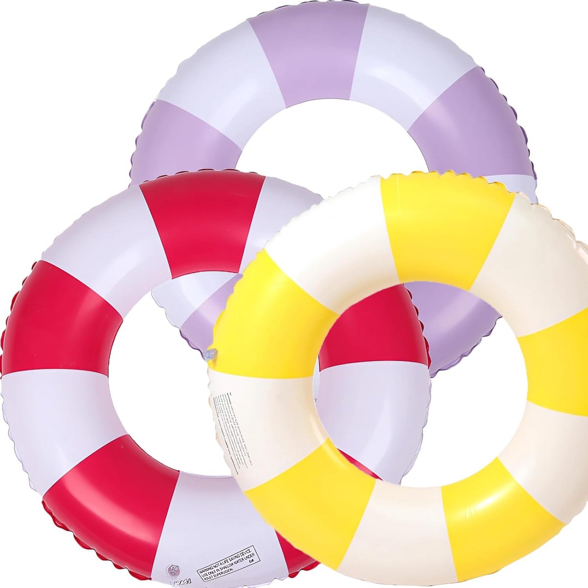 SnelShoppen - Inflatable Swimming Ring - Retro Gestreept PVC Zwemring - 3 Stuks - Perfect voor Zwembad, Strand, Feest, Kinderen, Zomer, Speelplezier