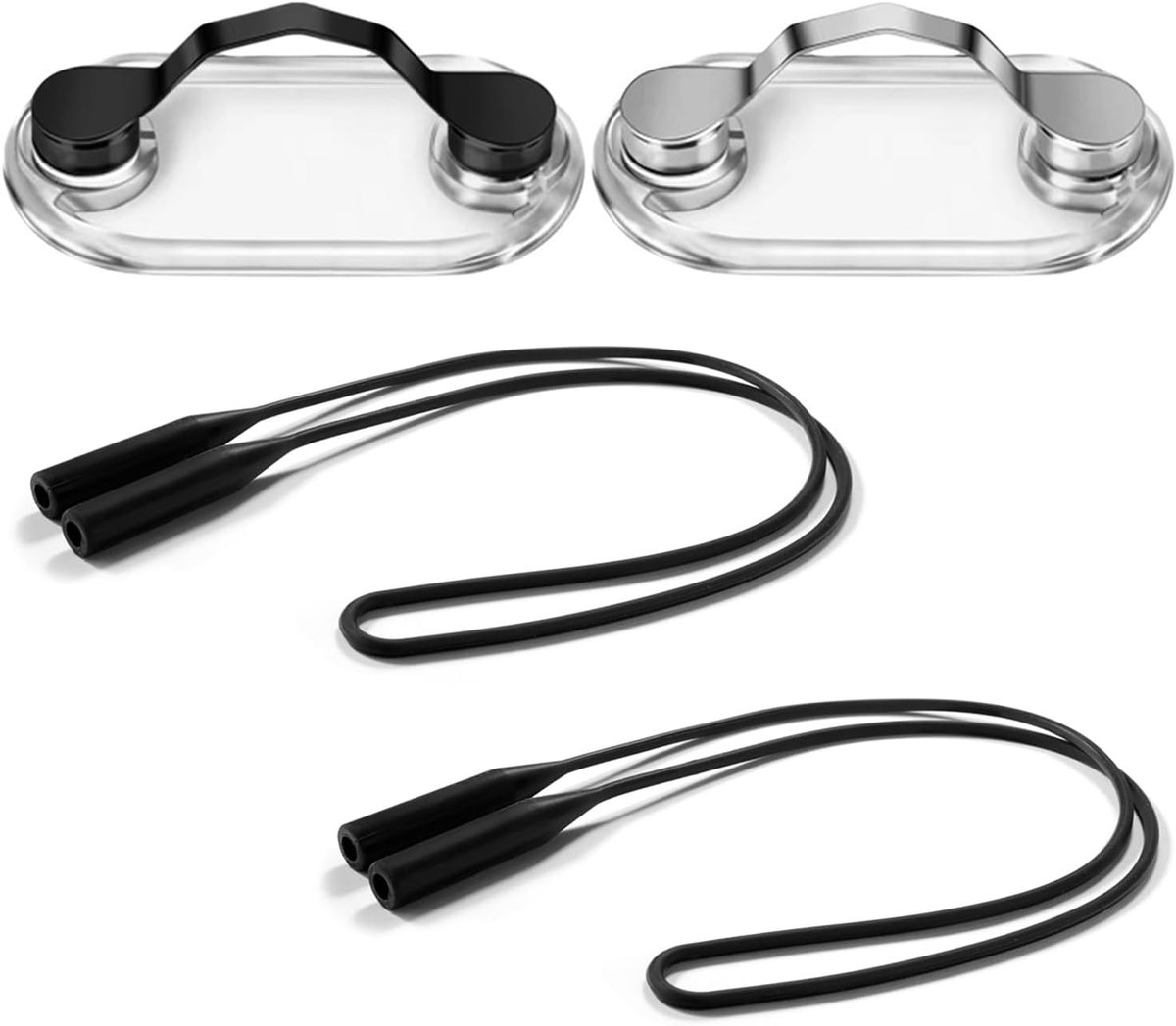 Thijox - 2x Magnetische Brillenhouder met Brillenkoord en Clip - Roestvrij Staal - Zwart, Wit, Zilver - Draagbare Hoofdtelefoonhouder en ID-kaarthoude