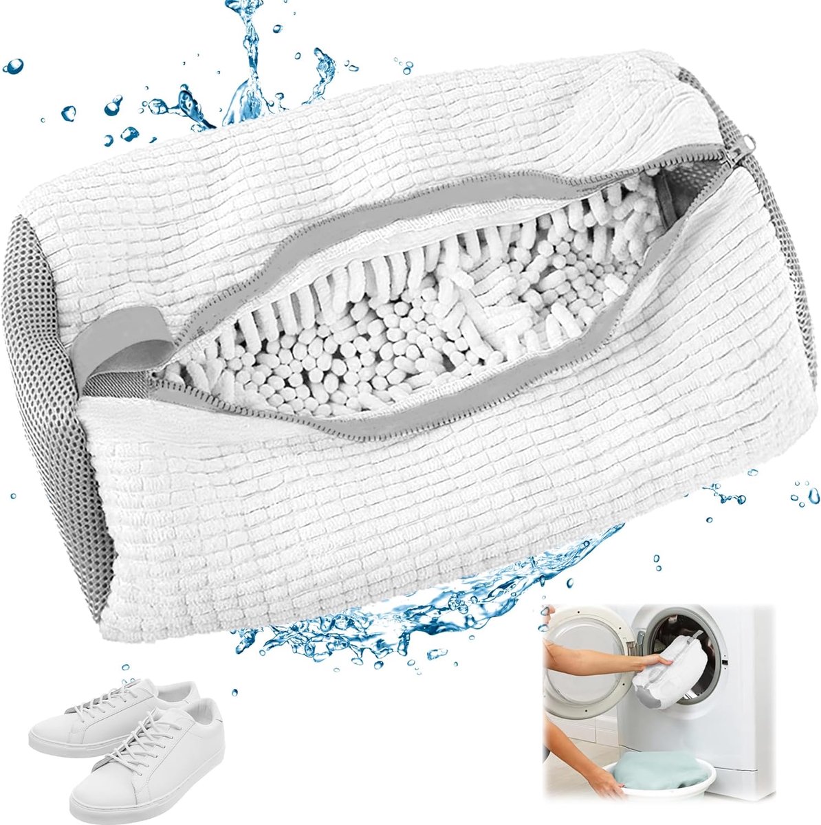 SnelShoppen - Waszak voor Wasmachine met Rits - Schoenentas Anti-deformatie voor Sneakers - 1 Stuk, Mesh Schoenen (Wit)