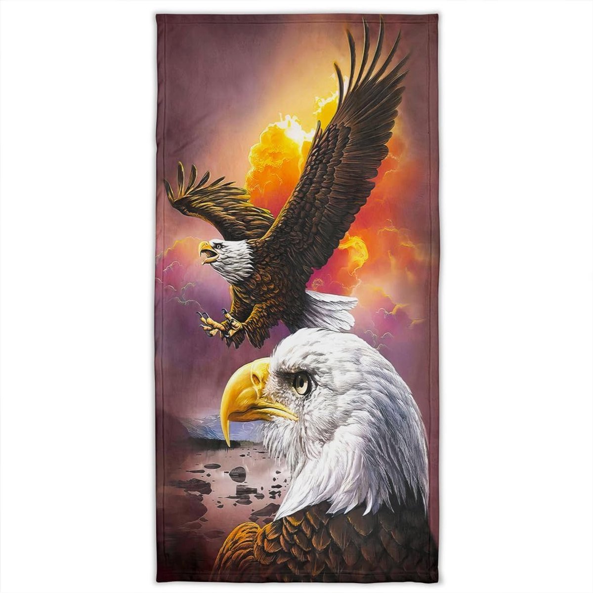 Thijox - Badhanddoek Strandlaken Brandende Wolken Zonsondergang met Adelaar 70x140 cm - Zacht Katoen Absorberend voor Fitness, Camping, Reizen en Stra