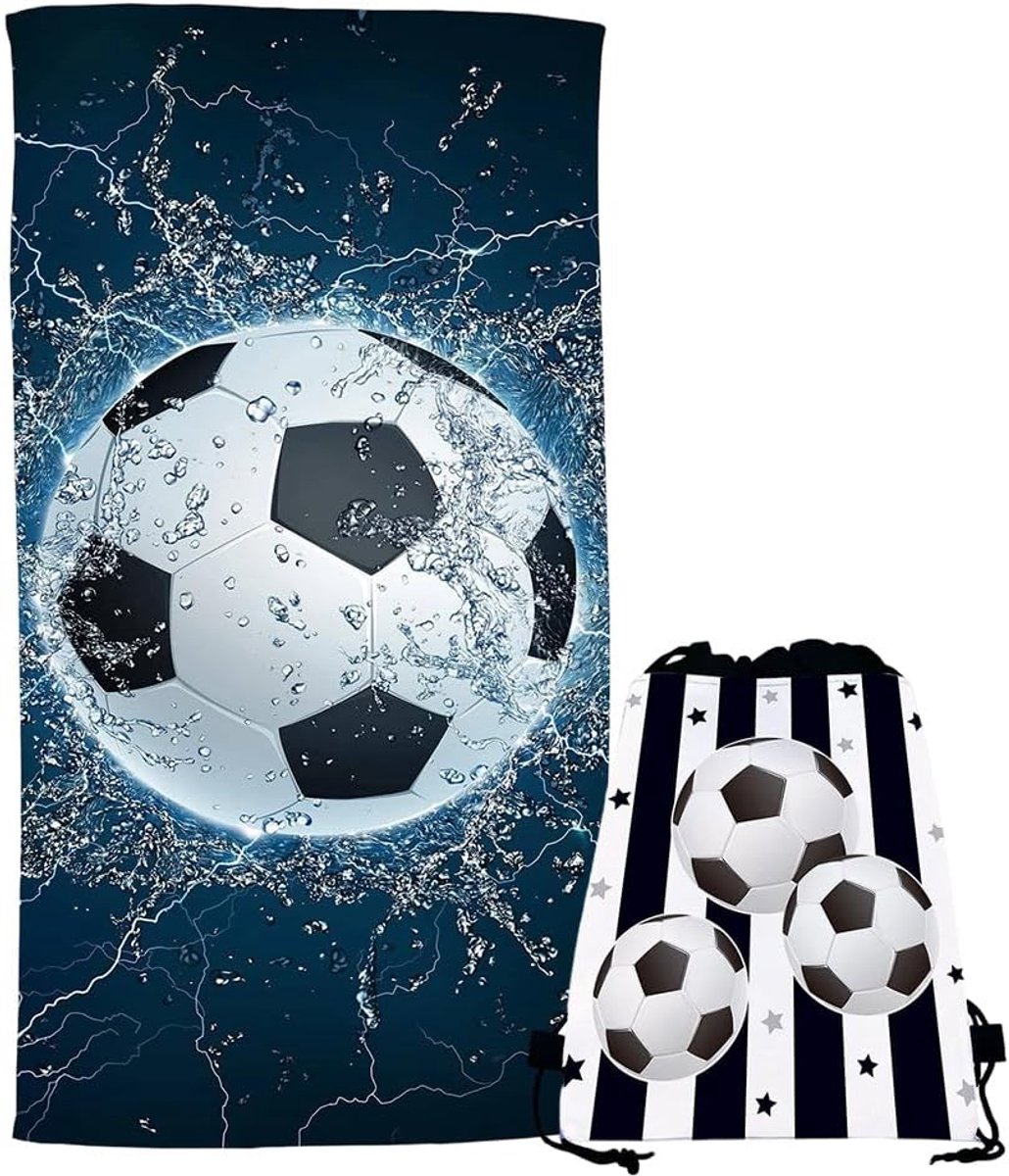 Thijox - Voetbal Strandhanddoek Set van 2, Gepersonaliseerde Microvezel Sporthanddoeken, Perfect voor Zwemmen, Surfen, Badkamer, Fitnessstudio, Waterv