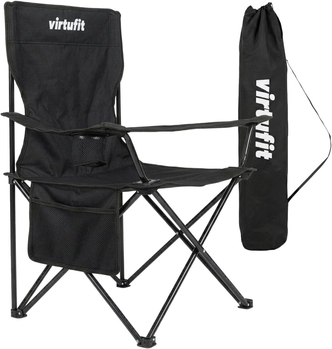Thijox - Opvouwbare Campingstoel Zwart met Armleningen - Lichte Outdoorstoel voor Camping, Strand, Tuin en Festivals - Comfortabele Strandstoel voor V