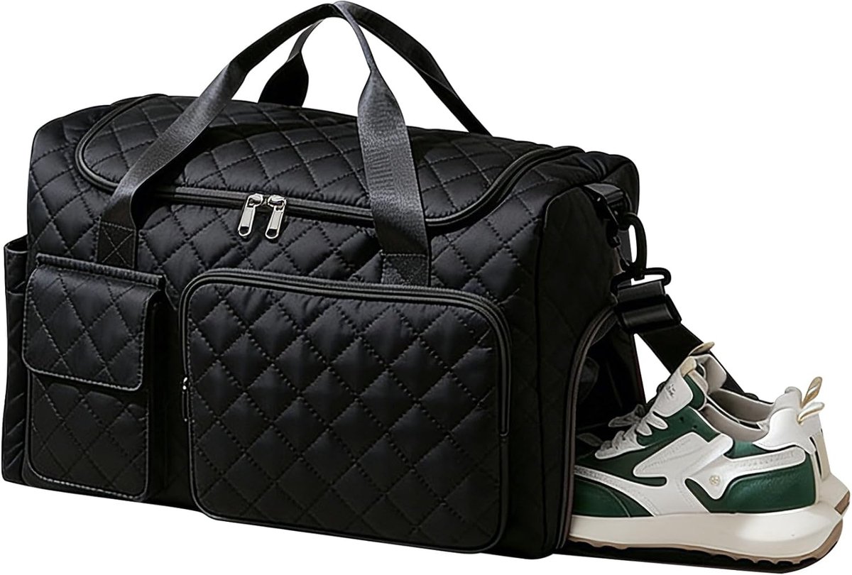 Thijox - Handbagage tas voor Easyjet 45x36x20 cm, 27L Duffel Weekend tas, Onderstoel Sport Gym Tote met Wet & Schoen Zak, Zwart
