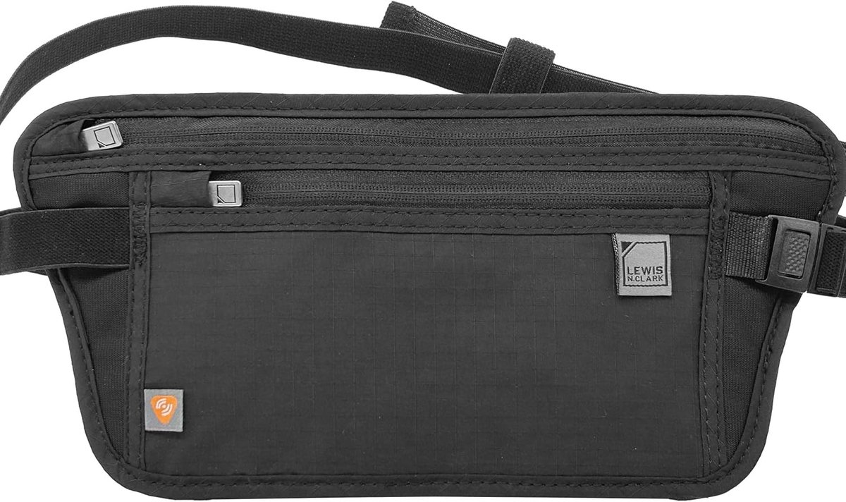 Thijox - RFID-blokkerende taille Stash geldriem Zwart 28 cm - Veiligheidsgeldriem voor Reizen, Wandelen en Dagelijks Gebruik