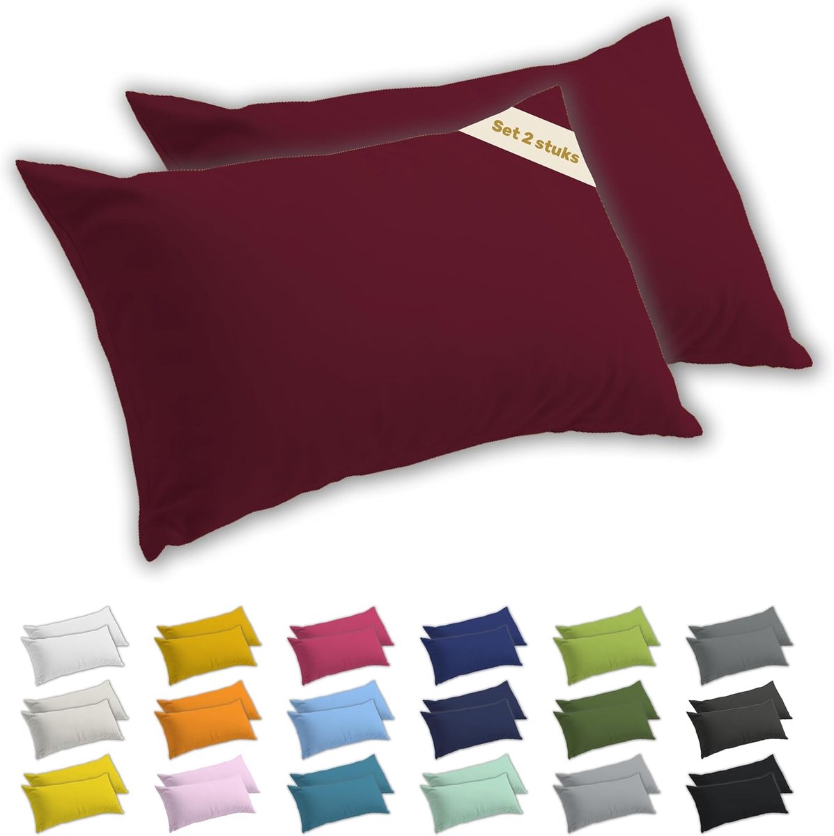 Thijox - Kussenslopen Set van 2 - 40x80 cm - Zachte en Ademend Jersey Katoen met YKK Ritssluiting - Bordeaux voor Comfortabele Nachtrust en Allergieën