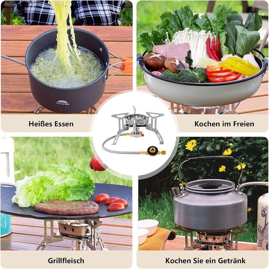 SnelShoppen - Campingkooktoestel 3500 W - Winddicht Gasfornuis met Piëzo-Ontsteking - Opvouwbaar Mini-Gasfornuis voor Outdoor, Trekking, Wandelen, Pic van Snelshoppen — afbeelding 5