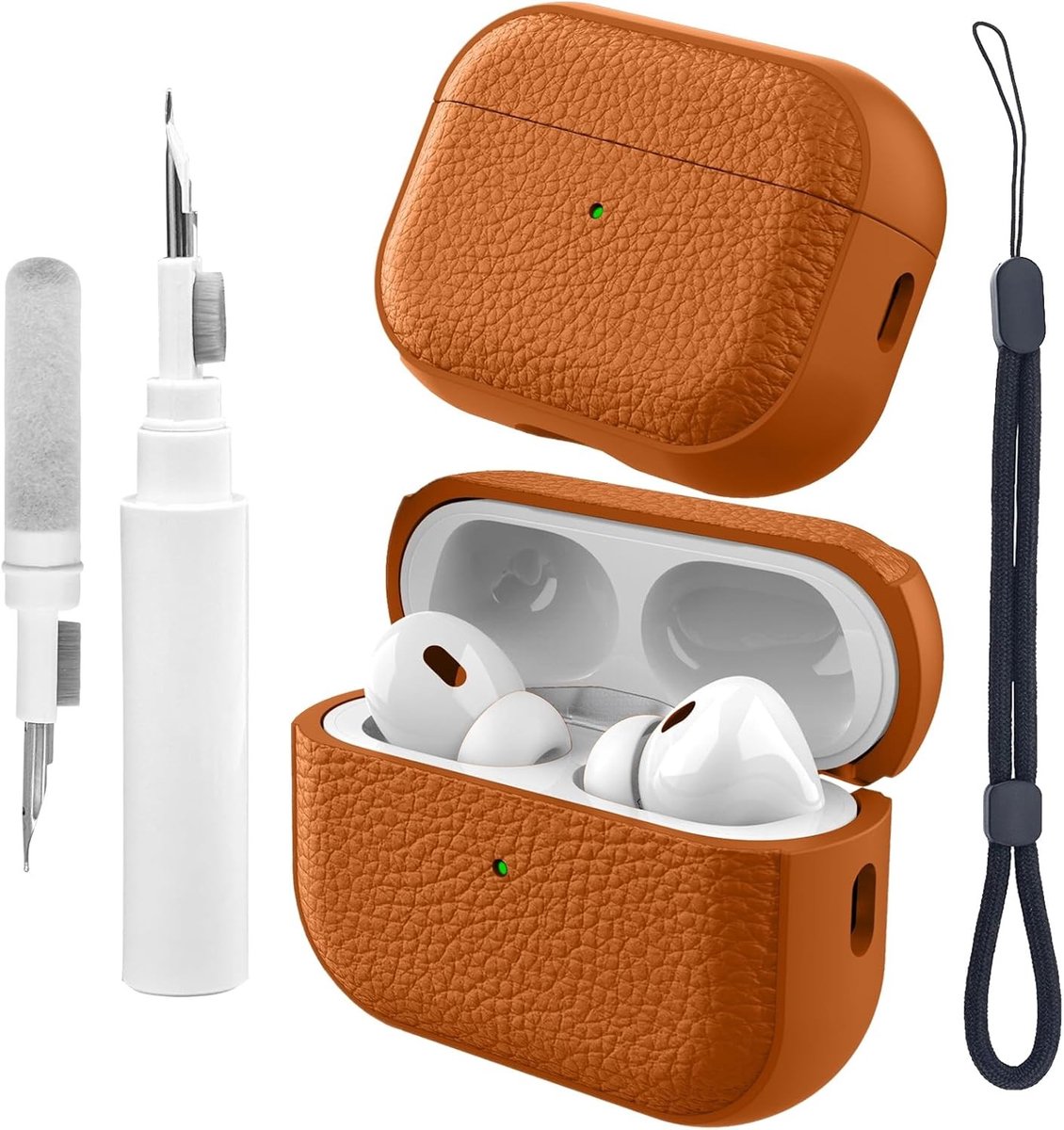 Compatibele AirPods Pro 3 Hoes met Polsband - TPU Beschermhoes voor 3e Generatie met Reinigingskit, Schokbestendig en Dempende Bescherming, Oranje