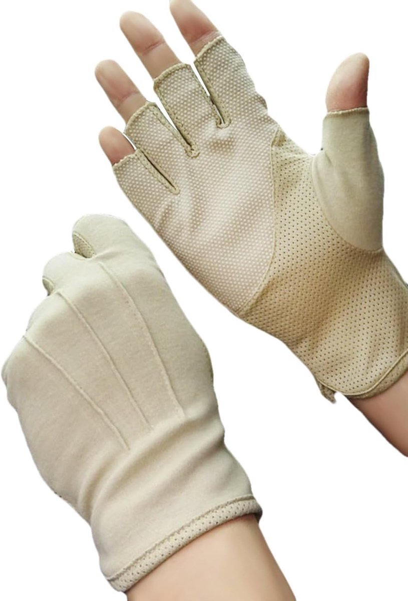 Thijox - Katoenen vingerloze handschoenen voor dames en heren, antislip fietshandschoenen, zonbescherming, halve vingers, comfortabele wanten voor aut