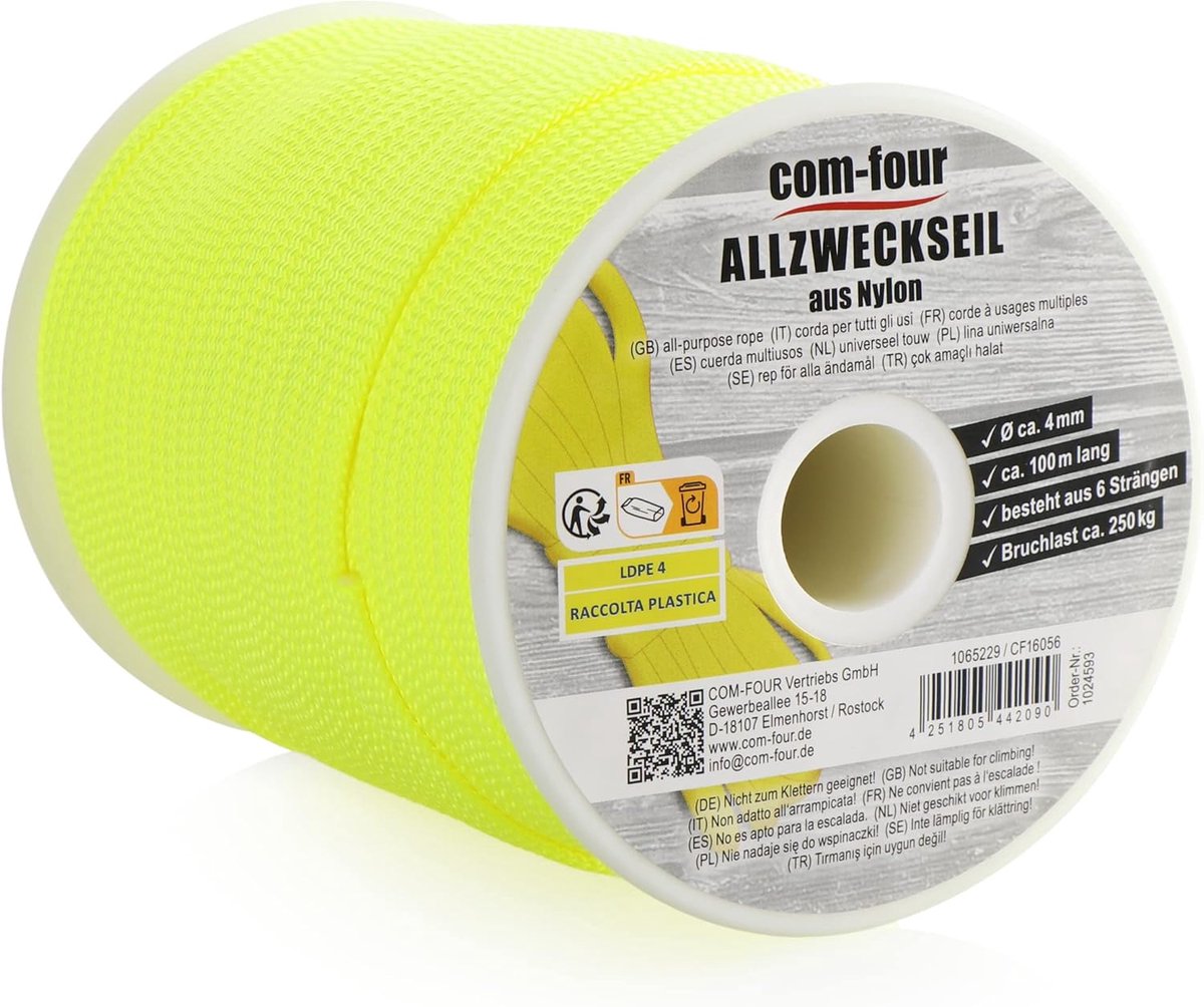 SnelShoppen - Paracord Koord 4 mm 100 m - Sterke Nylon Touw met 250 kg Laadvermogen - Universele Touw voor Camping, Tuin, Boot, Hangmat en Buitenactiv