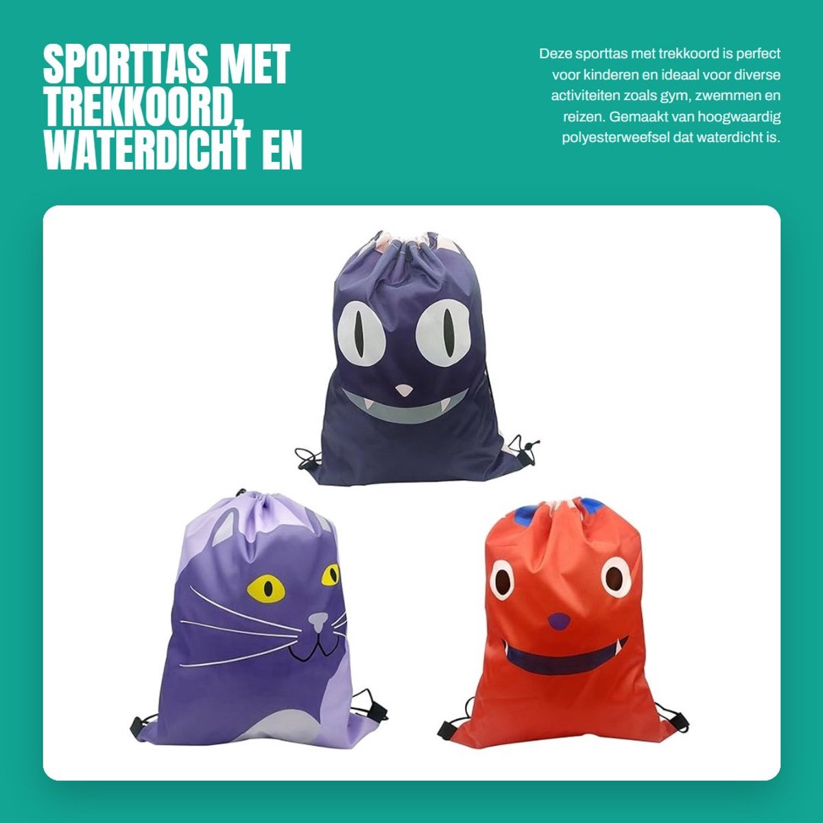 Dailygoods- Kleuterschooltas Waterdicht - Sporttas - Gymtas - Opvouwbaar - Schoenenhouder - Grote Capaciteit
