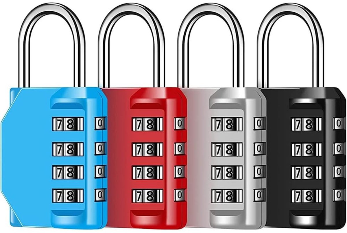 Dailygoods - 4 Pack 4-cijferige combinatieslot - Resettable Waterdicht hangslot voor school en outdoor gebruik
