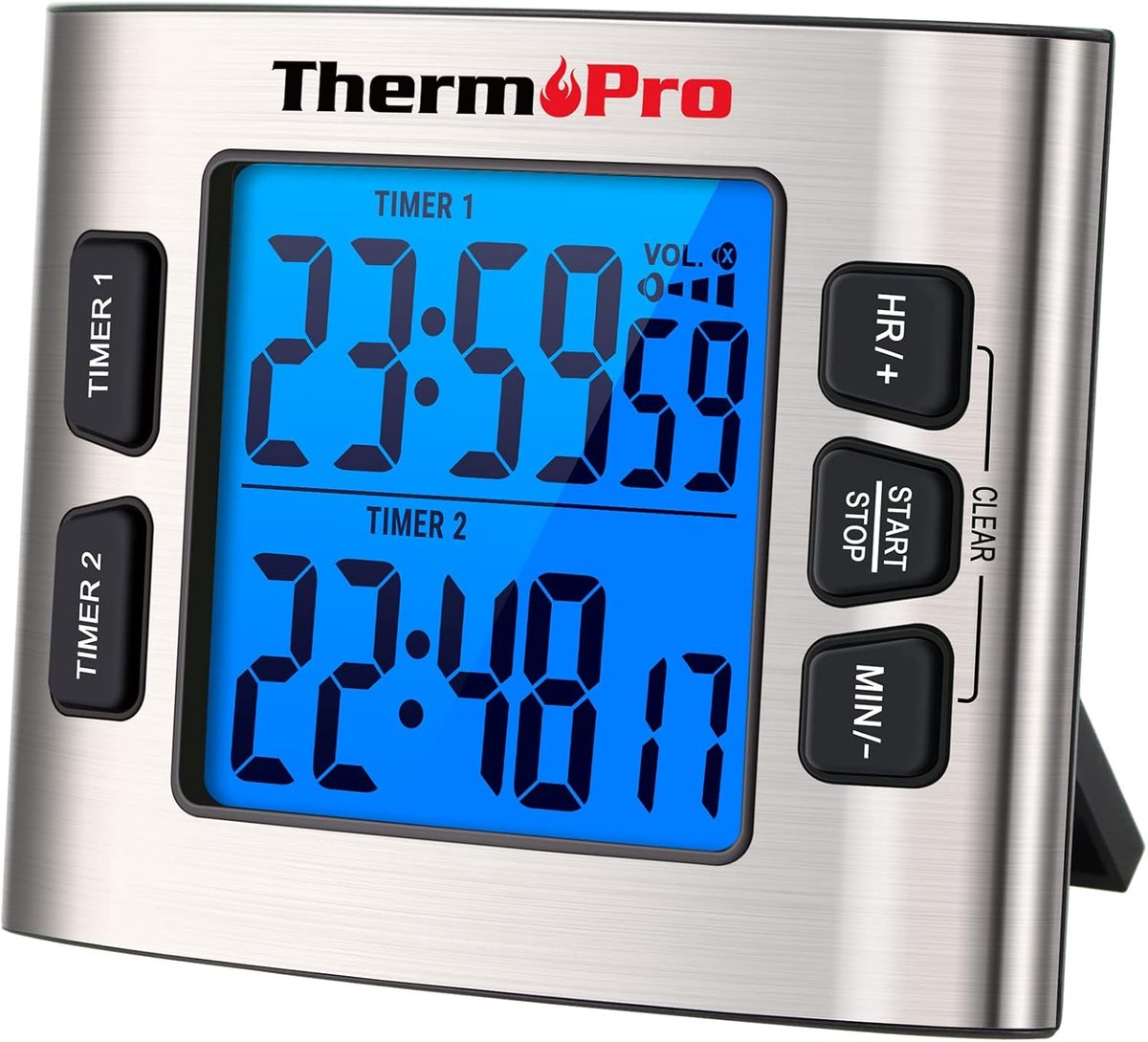 Thijox - ThermoPro TM02 Digitale Keukenwekker met Dubbele Countdown Stophorloges, Magnetische Timerklok, Verstelbaar Luid Alarm, LCD Achtergrondverlic