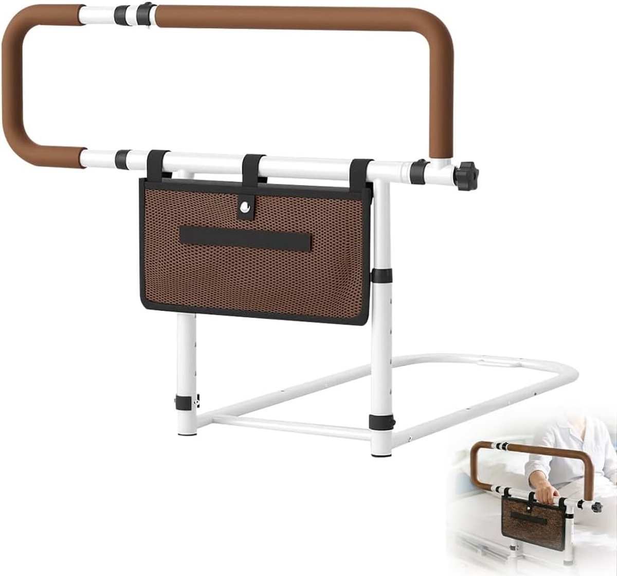 Thijox - Opstahulp voor senioren - In hoogte verstelbaar bedhandvat - Inklapbaar met opbergtas - 150 kg draagkracht - Voor mensen met een handicap en