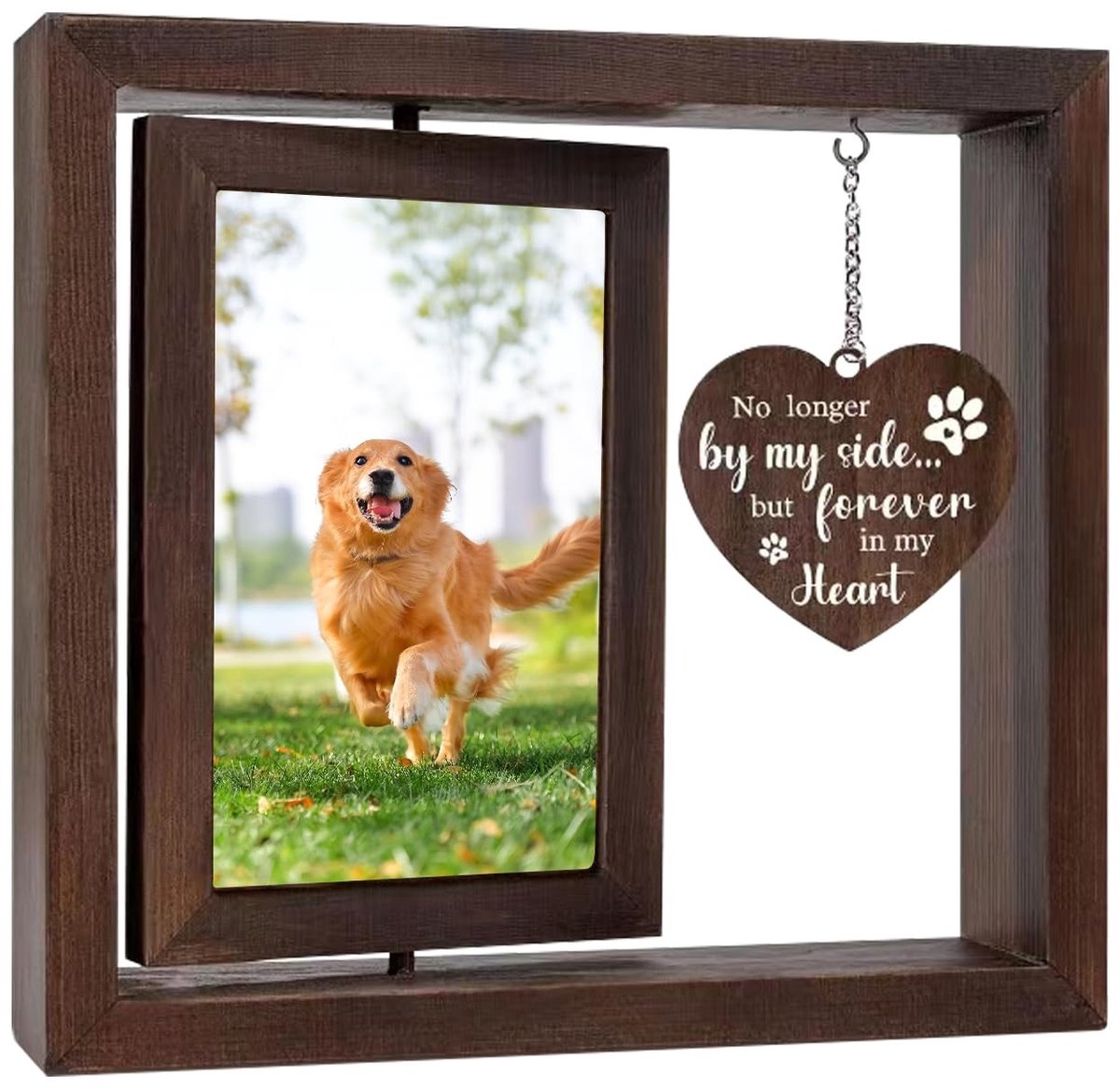 Dailygoods- Fotolijst 360° Draaibaar - Houten Herinneringsfotolijst - Voor Honden/Katten - Buitenframe 23x20,5cm - Binnenlijst 14x9cm - Hoogwaardig Materiaal - Herinneringslijst