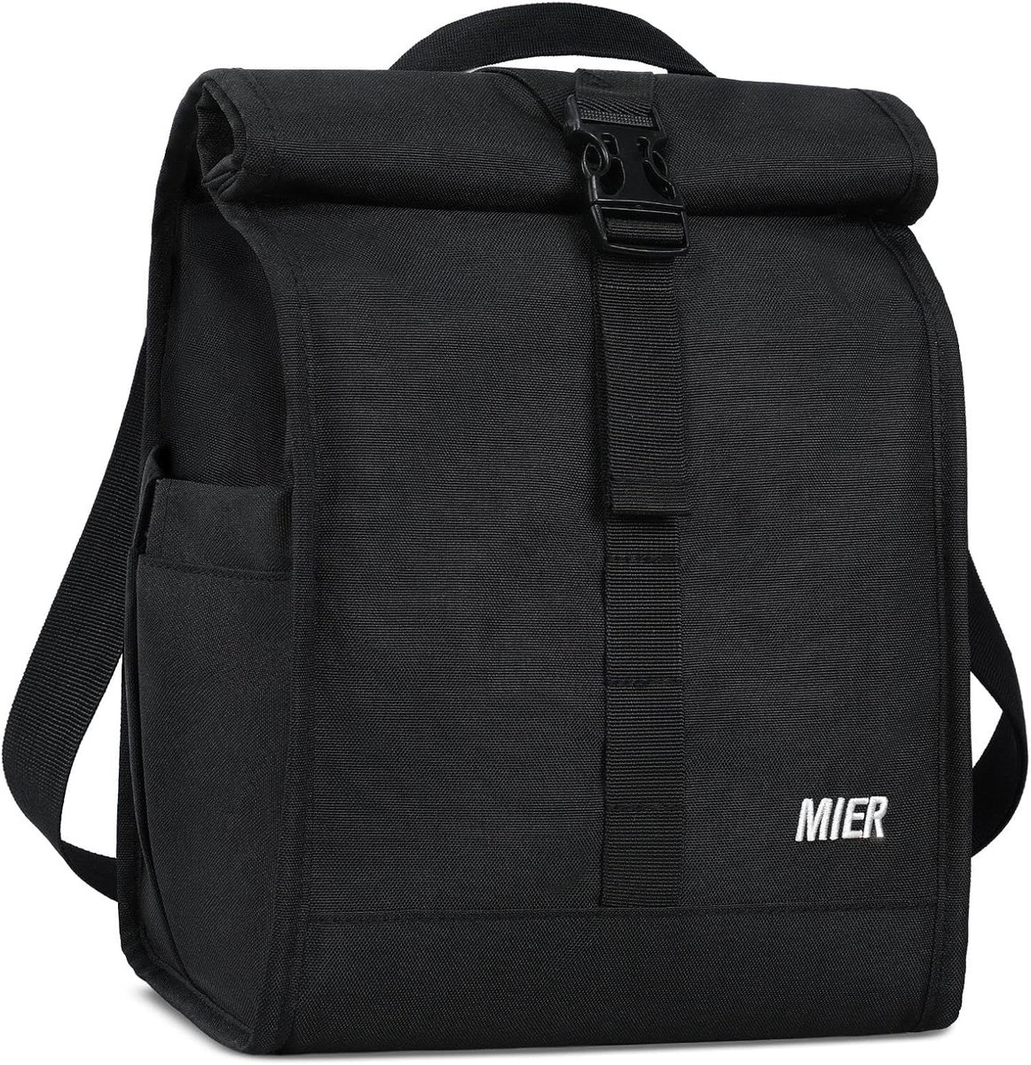 SnelShoppen - Rolltop Lunch Bag Koeltas 9L - Geïsoleerde Koeltas voor Werk, Reizen, Picknick - Zwart - Voor Mannen en Vrouwen - Ideaal voor Koel Drank