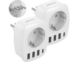 Thijox - VINTAR Reisadapter 5-in-1 voor Italië met 3 USB Poorten en 1 USB-C Poort - Stekkeradapter Type L Wandlader voor Reizen naar Italië, Malediven