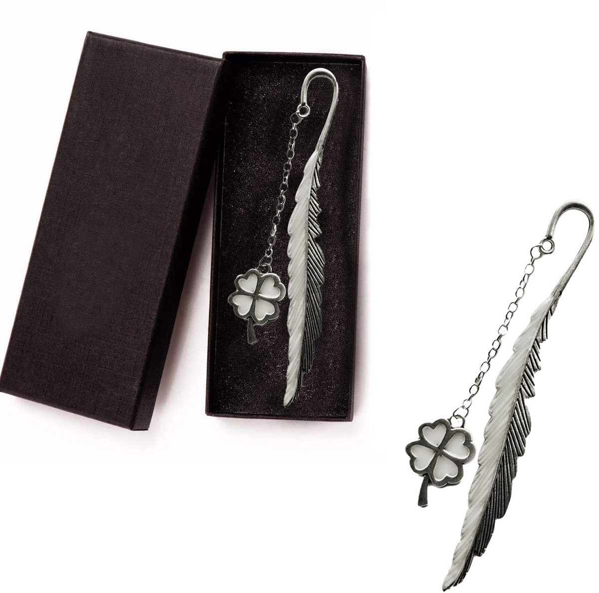 Dailygoods- Bladwijzer Lichtgevend - Klavertje Vier - Retro - Cadeau voor Mannen/Vrouwen - Boekdecoratie - Handgemaakt van Zilver - Boekenlegger