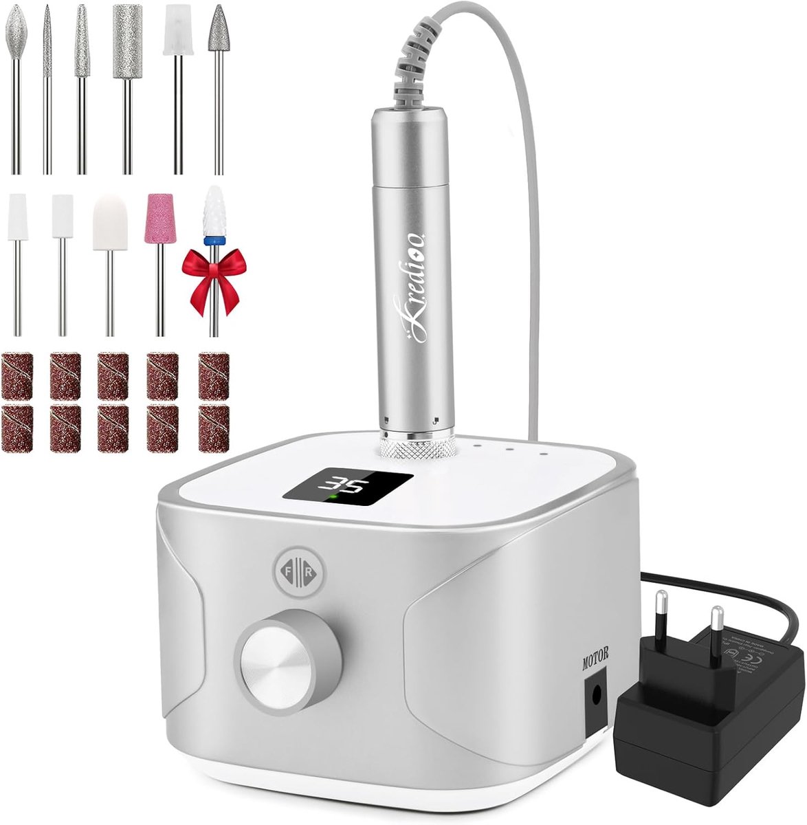 Thijox - Professionele Nagelfrees 35000RPM Desktop E File - Zilver - Voor Nagelverzorging, Gelnagels, Manicure, Pedicure, Salon Kwaliteit
