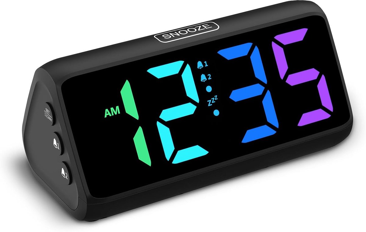 Thijox - Digitale wekker voor diep slaapers, LED-display met dubbele alarm, 5 helderheidsinstellingen, 4 geluidsniveaus tot 115dB, nachtkastwekker voo