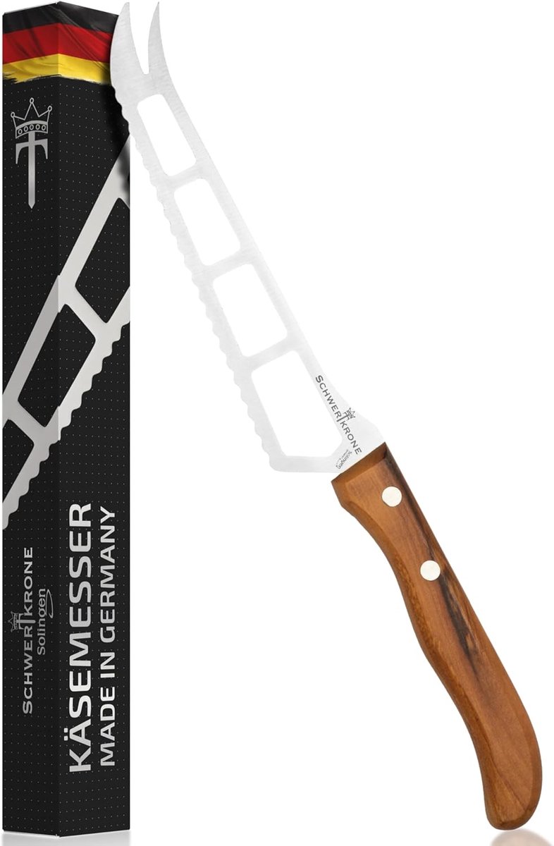 Thijox - Hoogwaardig kaasmes met olijfhouten handvat - Roestvrij staal met golfsnede 25,5 cm - Professionele kaassnijder voor gourmet, feesten en dage