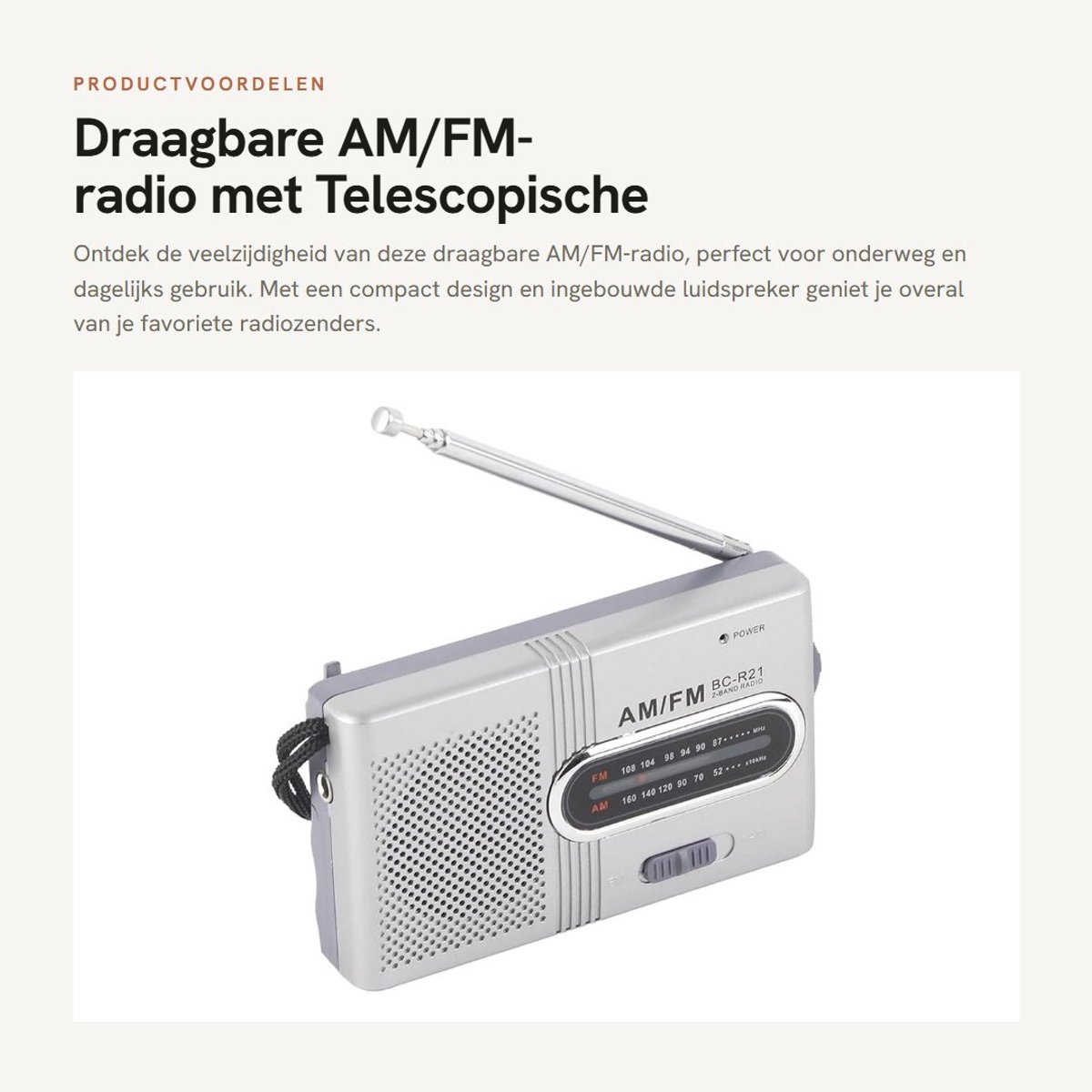 Dailygoods- AM/FM-radio met ingebouwde luidspreker - Draagbare mini-radio - Telescopische antenne - Lichtgewicht - Ideaal voor reizen - Afmetingen 9,5 x 5,8 x 2 cm
