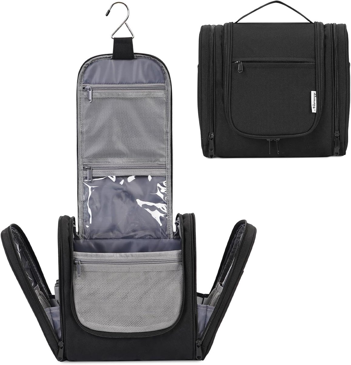 Thijox - Grote Toilettas voor Op Reis - Hangende Make-up Organizer - Toilettas voor Heren en Dames - A-Zwart - 28x26x13 cm - Perfect voor Vakantie, Ca