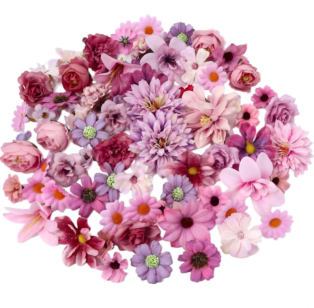Dailygoods- Kunstbloemen 60 Stuks - Mini-Bloemen - Decoratief Boeket - Bruiloft/Feestversiering - Veelzijdig Gebruik - 18 Soorten - Decoratieve Bloemen