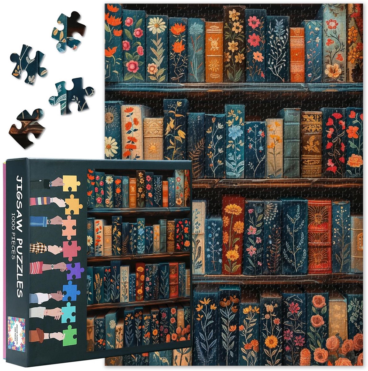 Dailygoods- Puzzel 1000 stukjes volwassenen - Vintage boeken - Bloementhema - Uitdagende puzzelspellen - Woondecoratie - Afmetingen 70 x 50 cm - Jigsaw Puzzle