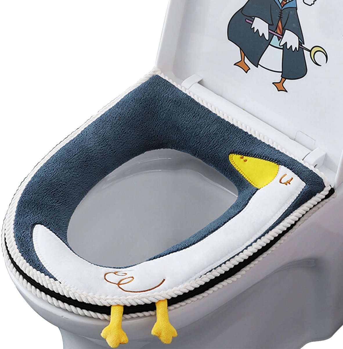 Dailygoods - Wc-brilwarmer, wc-brilhoes, zacht badkamerkussen, universele ritssluiting, waterdicht, antibacterieel leer met handvat, wasbaar, blauw
