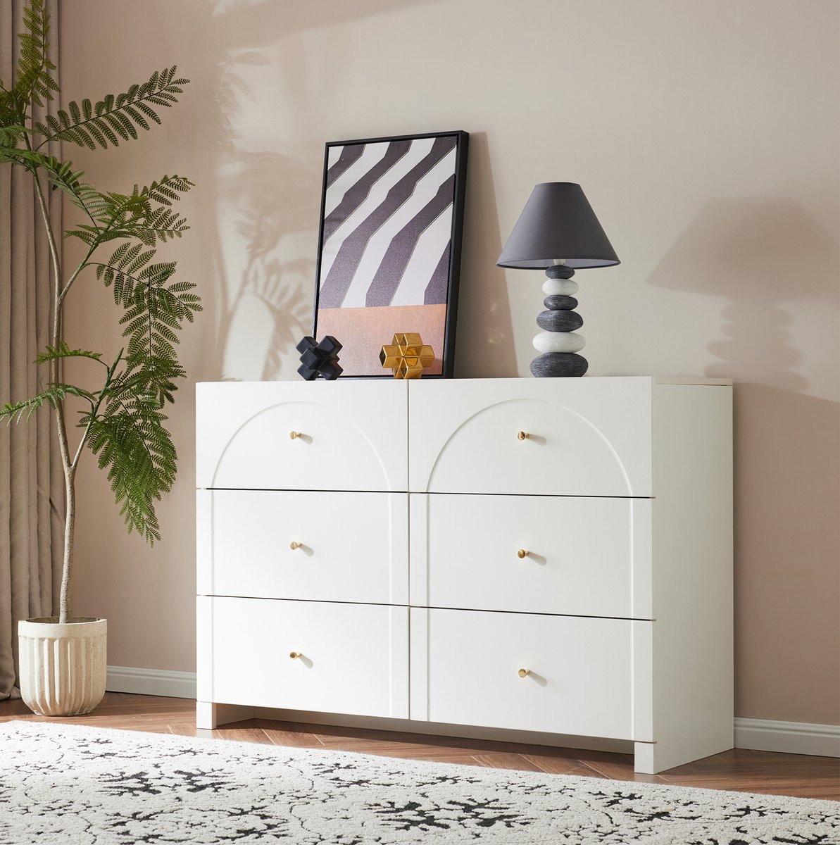 HAUSS SPOLE Dressoir - Klassieke Opbergkast Met 6 Laden En Kantelbeveiliging - Voor Woonkamer En Slaapkamer - Spaanplaat - 120x40x82 Cm - Wit