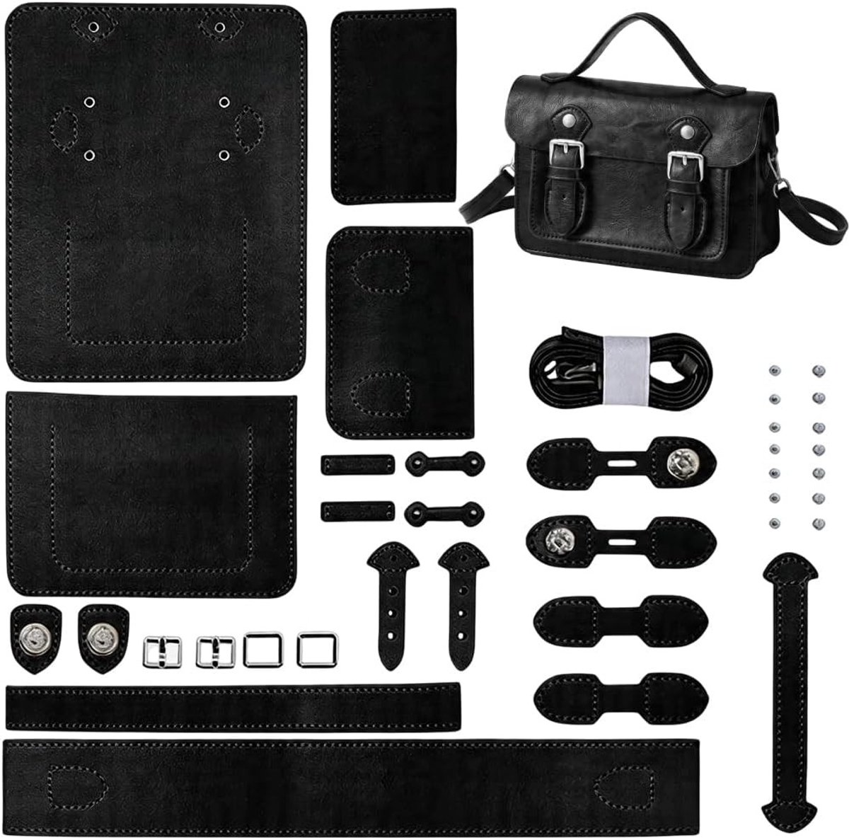 Doe-het-zelf kit voor schoudertassen van kunstleer met kruissteekset en handgemaakte accessoires voor tassen maken