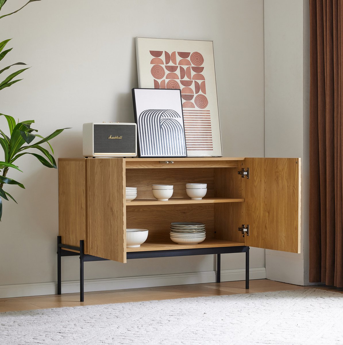 HAUSS SPOLE Dressoir - Modern Design Met 2 Deuren En Verstelbare Plank - Voor Woonkamer En Eethoek - Spaanplaat - 100x40x75 Cm - Naturel