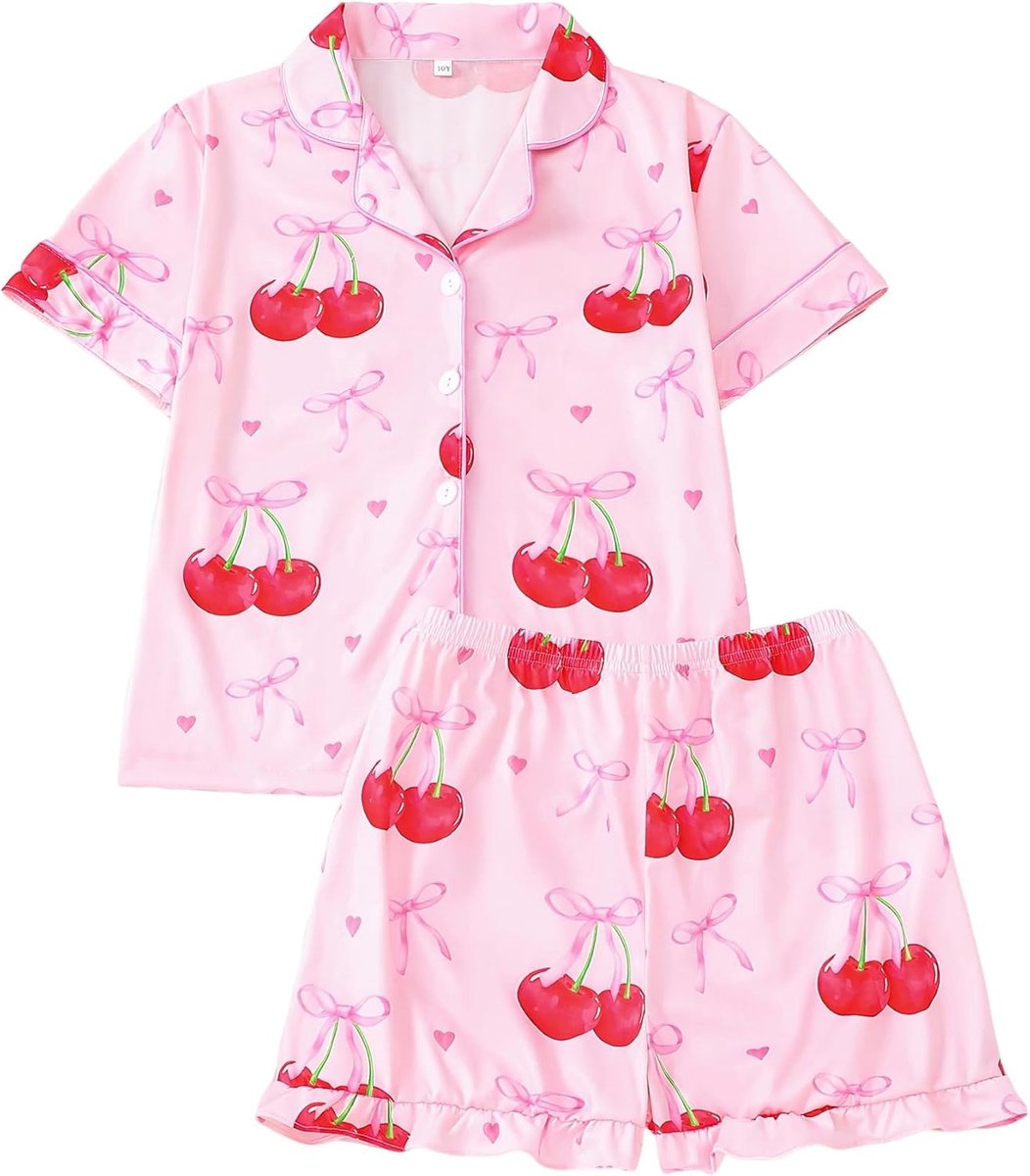 Zomerse Korte Mouwen Set voor Meisjes met Strikprint - 2-delige Outfit voor 7-12 Jaar