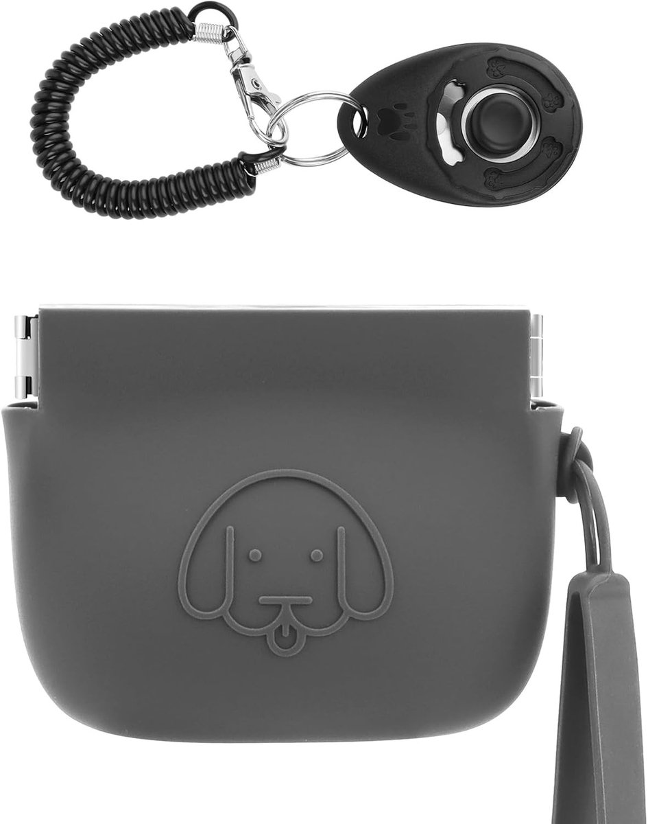 Automatische Sluiting Hondensnoepzak met Clickers voor Training en Wandelen van Honden en Katten, Pocketformaat (Donkergrijs)