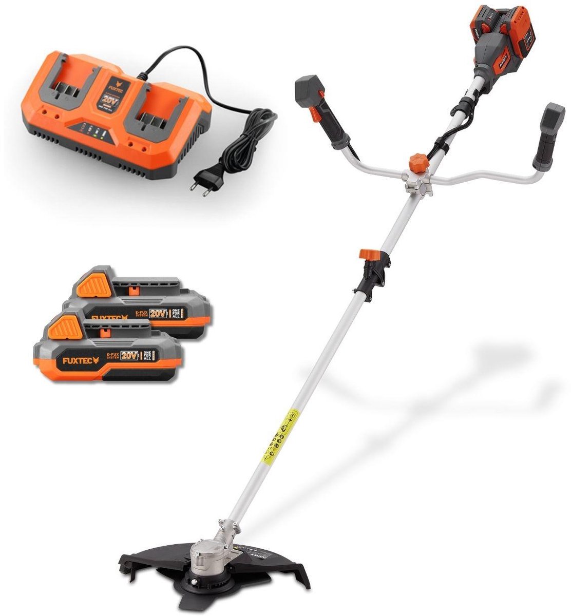 FUXTEC accu bosmaaier 40V E2MSCSET met 2 accu’s en 35 cm snijbreedte set | 2-in-1 grastrimmer en bosmaaier met oplader en draagriem