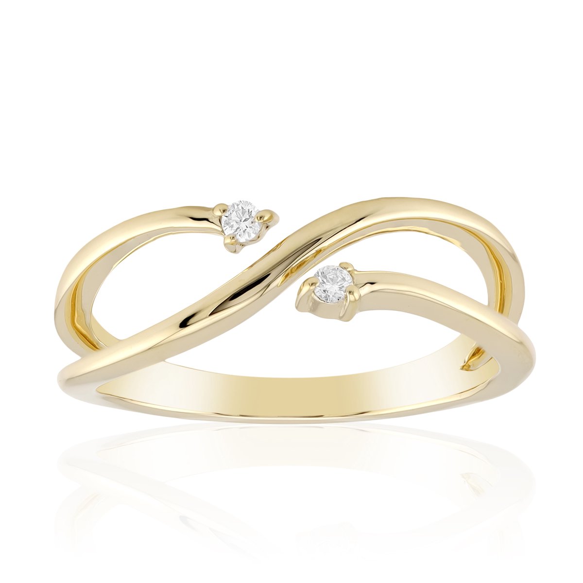 Cavill - 9-Karaats Gouden Ring - Geelgoud - 2 SI2 (H) Briljant Geslepen Diamanten - Infinity Motief - Luxe, Moderne & Delicate Ring Dames
